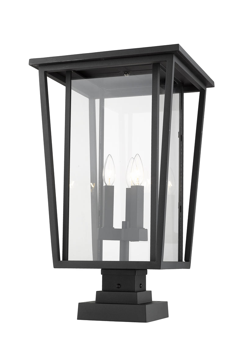 Seoul 3 Light 14" Outdoor Post Mount Fixture in Black, Square Pier Mount