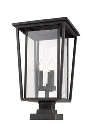 Seoul 3 Light 14" Outdoor Post Mount Fixture in Oil Rubbed Bronze, Square Pier Mount