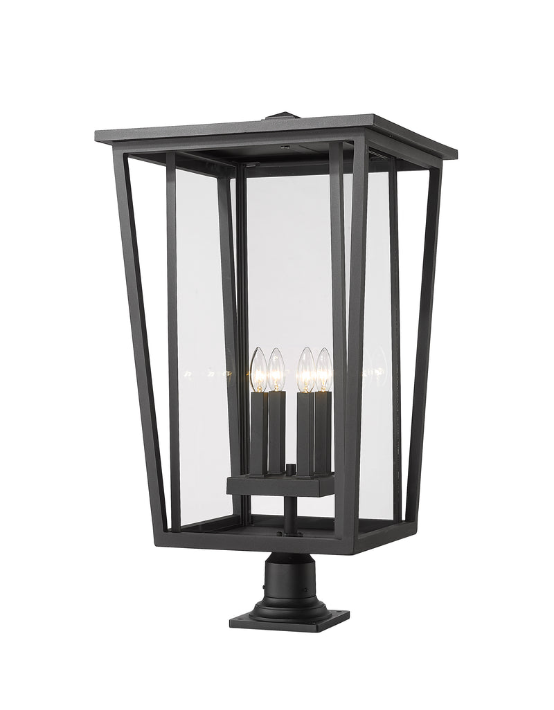 Seoul 4 Light 18" Outdoor Post Mount Fixture in Black, Pier Mount, 6" Base