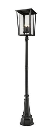 Seoul 4 Light 18" Outdoor Post Mount Fixture in Black, 84" Post, 14" Base