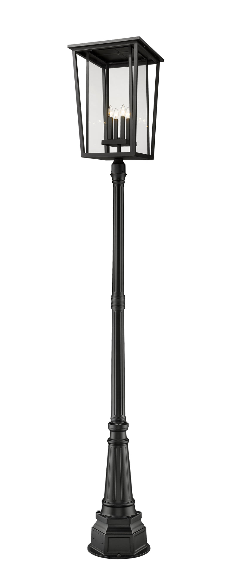 Seoul 4 Light 18" Outdoor Post Mount Fixture in Black, 84" Post, 14" Base