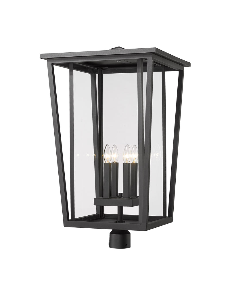 Seoul 4 Light 18" Outdoor Post Mount Fixture in Black, Post Top Only, Round Fitter