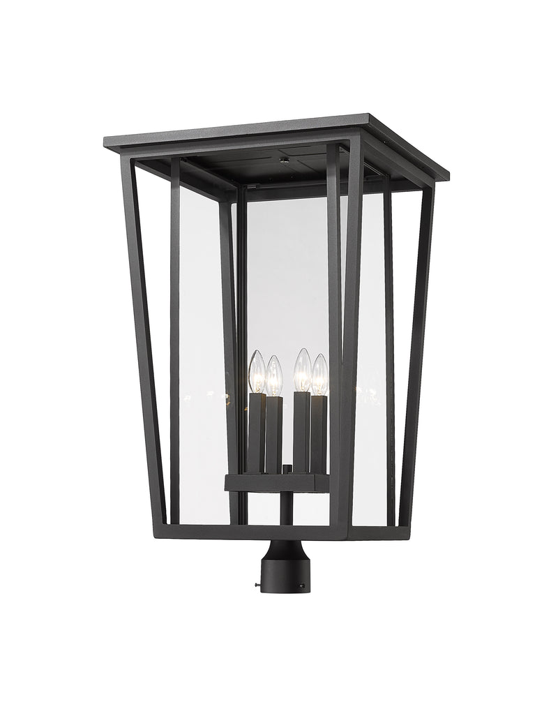 Seoul 4 Light 18" Outdoor Post Mount Fixture in Black, Post Top Only, Round Fitter