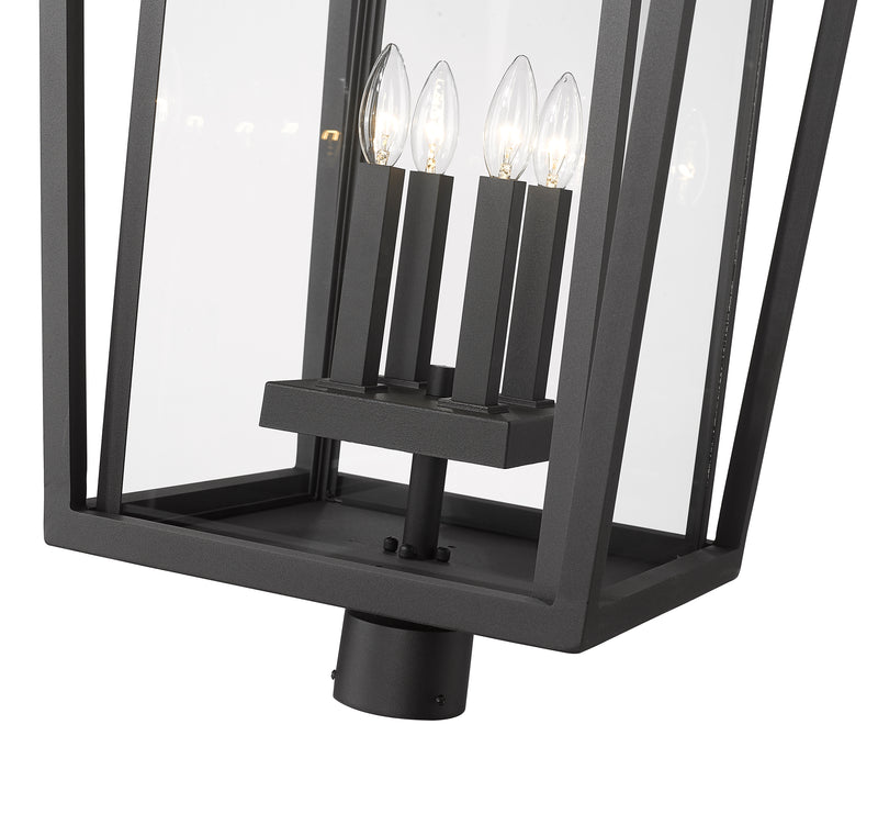 Seoul 4 Light 18" Outdoor Post Mount Fixture in Black, Post Top Only, Round Fitter
