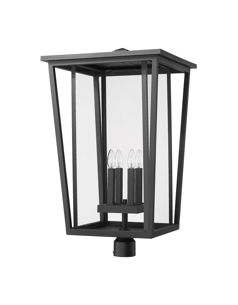 Seoul 4 Light 18" Outdoor Post Mount Fixture in Black, Post Top Only, Round Fitter