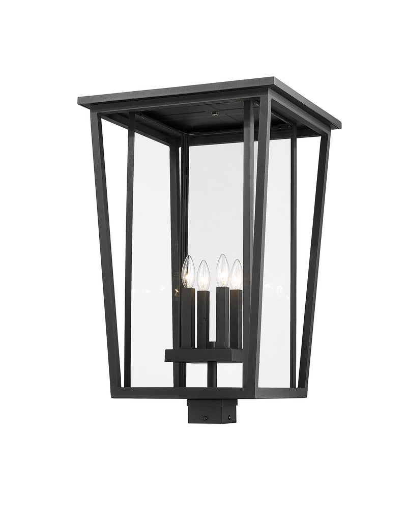 Seoul 4 Light 18" Outdoor Post Mount Fixture in Black, Post Top Only, Square Fitter
