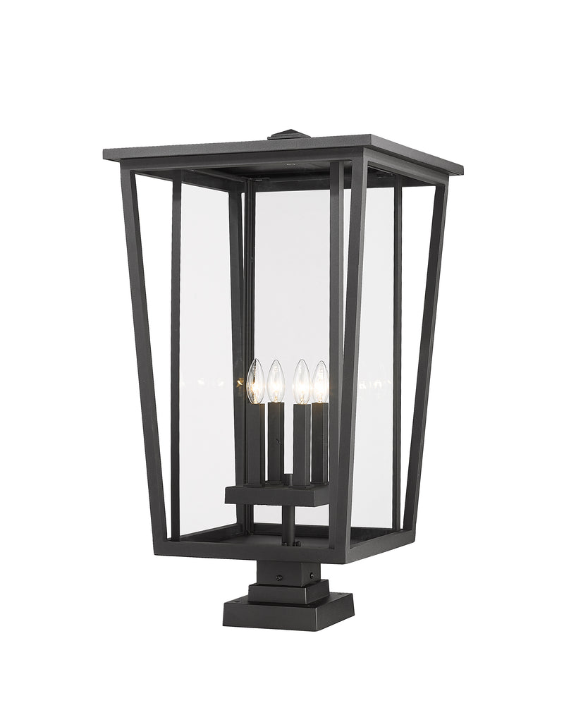 Seoul 4 Light 18" Outdoor Post Mount Fixture in Black, Square Pier Mount