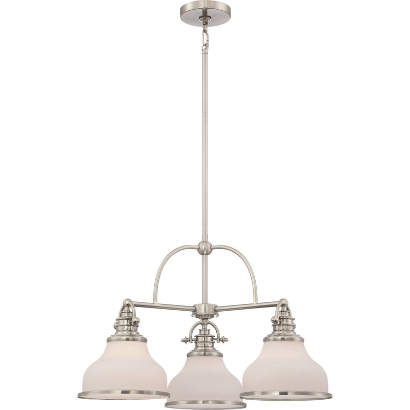 Grant 3-Light Opal Glass Chandelier in Brushed Nickel
