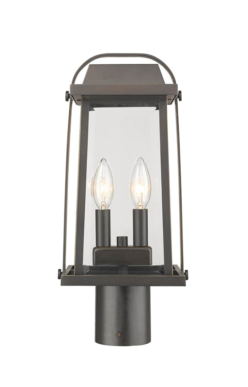 Millworks 2 Light 7.75" Outdoor Post Mount Fixture in Oil Rubbed Bronze, Post Top Only, Round Fitter