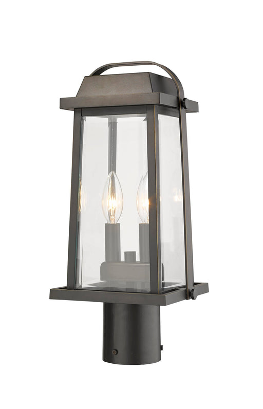 Millworks 2 Light 7.75" Outdoor Post Mount Fixture in Oil Rubbed Bronze, Post Top Only, Round Fitter