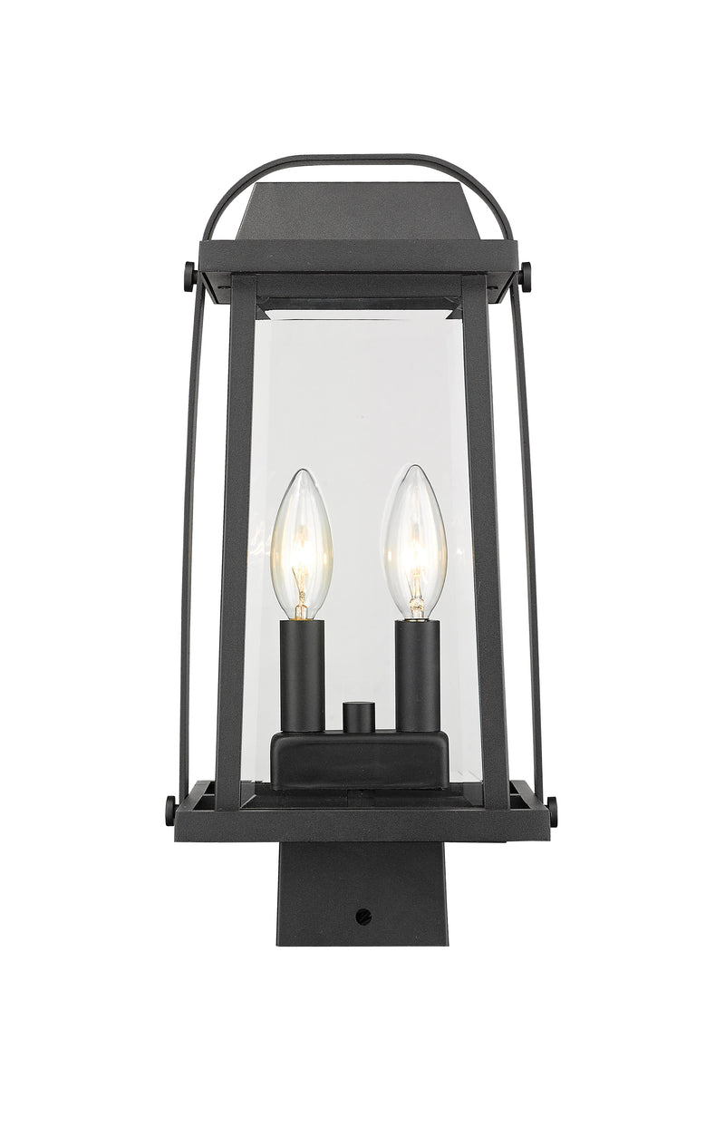 Millworks 2 Light 7.75" Outdoor Post Mount Fixture in Black, Post Top Only, Square Fitter