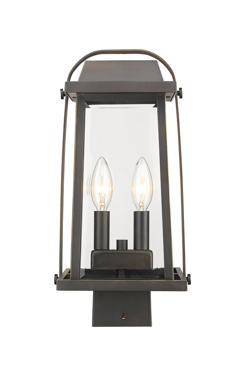 Millworks 2 Light 7.75" Outdoor Post Mount Fixture in Oil Rubbed Bronze, Post Top Only, Square Fitter