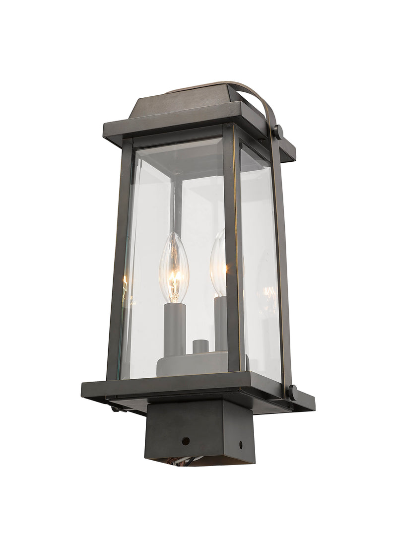 Millworks 2 Light 7.75" Outdoor Post Mount Fixture in Oil Rubbed Bronze, Post Top Only, Square Fitter