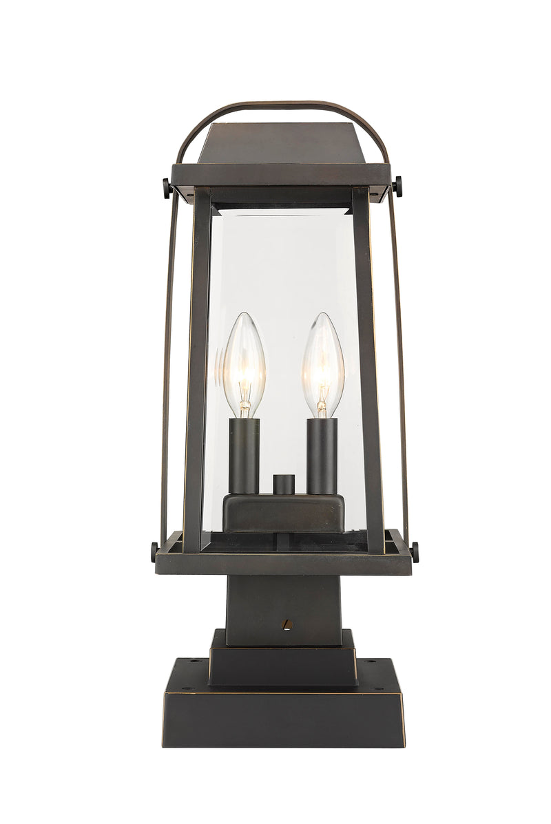 Millworks 2 Light 7.75" Outdoor Post Mount Fixture in Oil Rubbed Bronze, Square Pier Mount