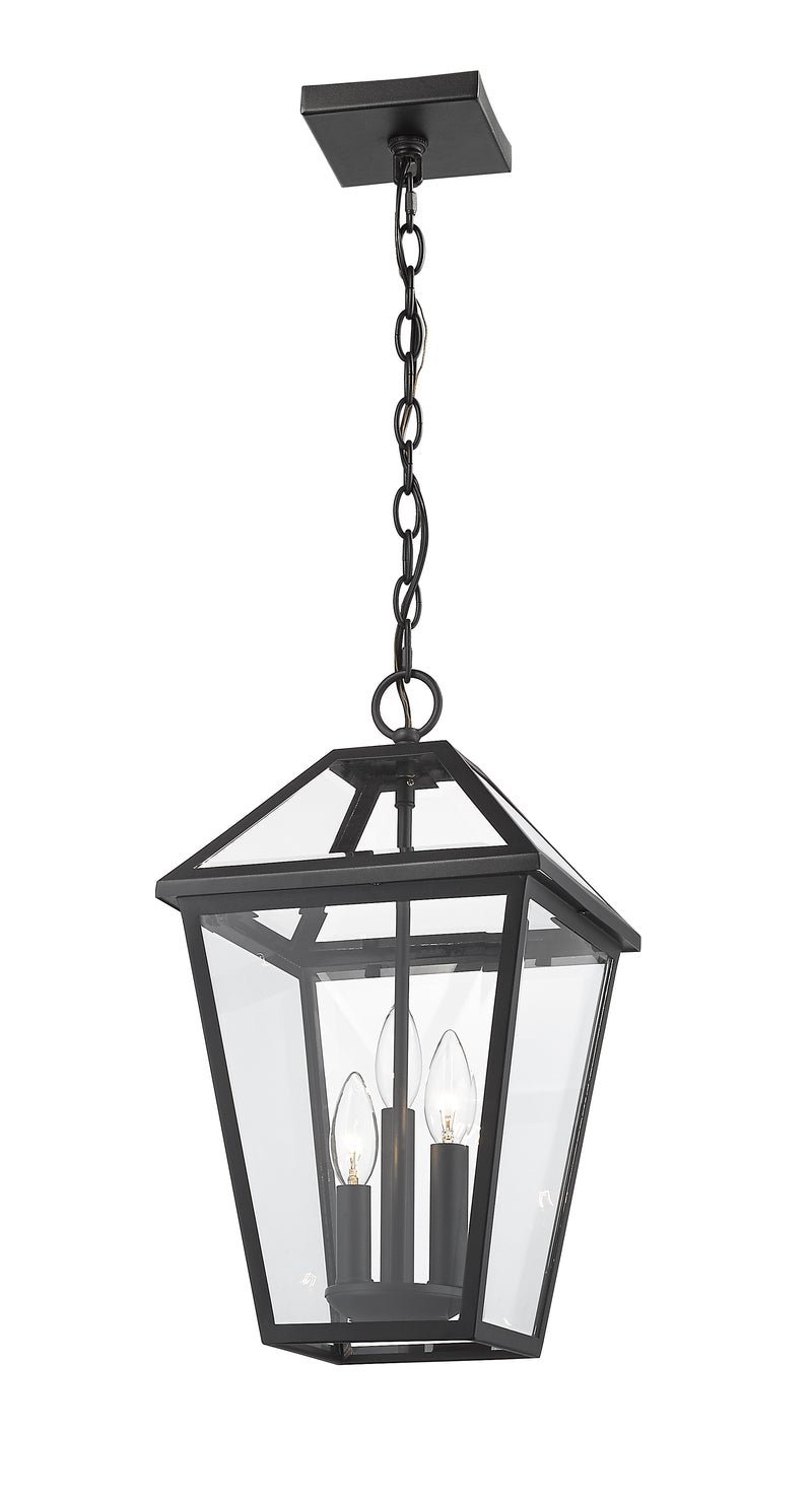 Talbot 3 Light 10" Outdoor Chain Mount Ceiling Fixture in Black