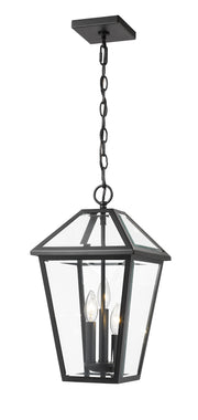 Talbot 3 Light 10" Outdoor Chain Mount Ceiling Fixture in Black