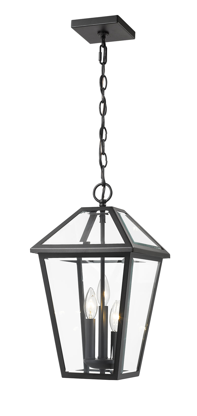 Talbot 3 Light 10" Outdoor Chain Mount Ceiling Fixture in Black