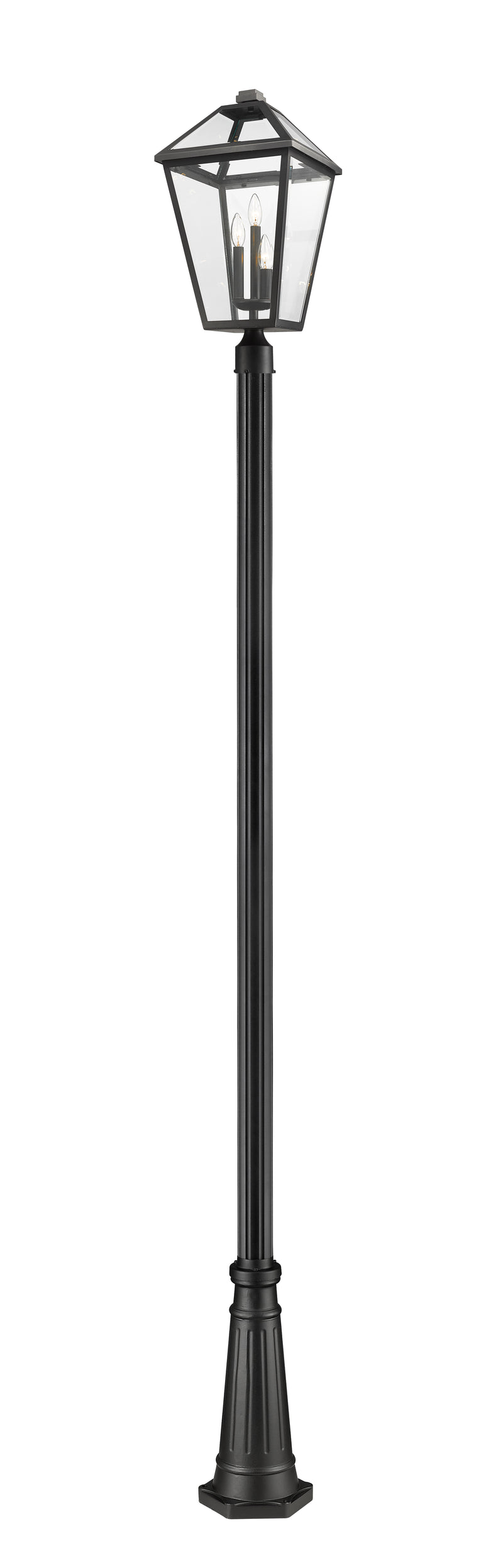 Talbot 3 Light 12.25" Outdoor Post Mount Fixture in Black, 96" Cast Post, 10" Base