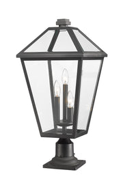 Talbot 3 Light 12.25" Outdoor Post Mount Fixture in Black, Pier Mount, 6" Base