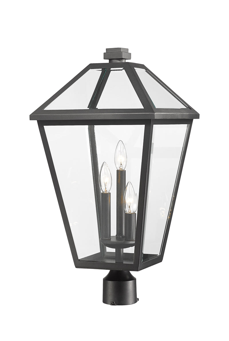 Talbot 3 Light 12.25" Outdoor Post Mount Fixture in Black, Post Top Only, Round Fitter