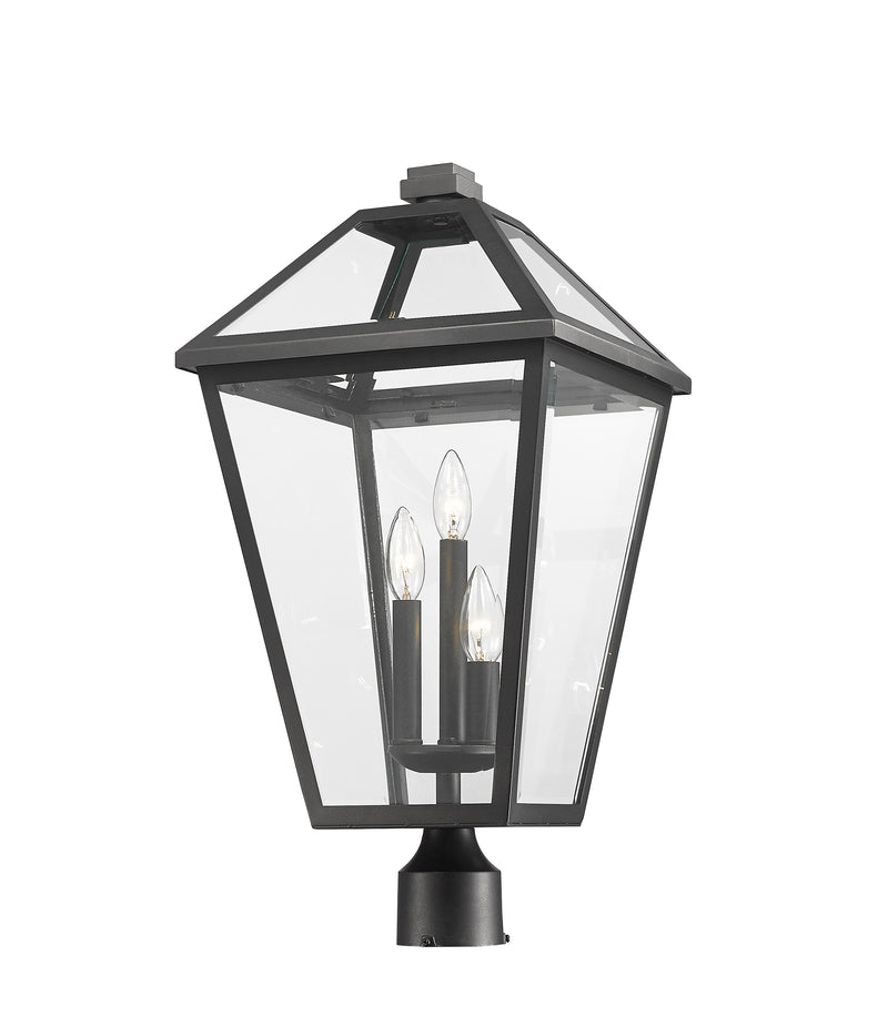 Talbot 3 Light 12.25" Outdoor Post Mount Fixture in Black, Post Top Only, Round Fitter