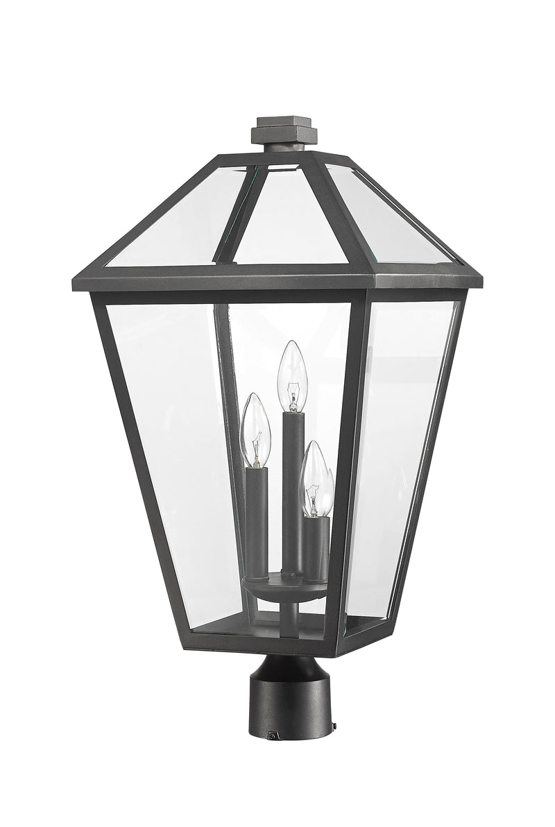 Talbot 3 Light 12.25" Outdoor Post Mount Fixture in Black, Post Top Only, Round Fitter
