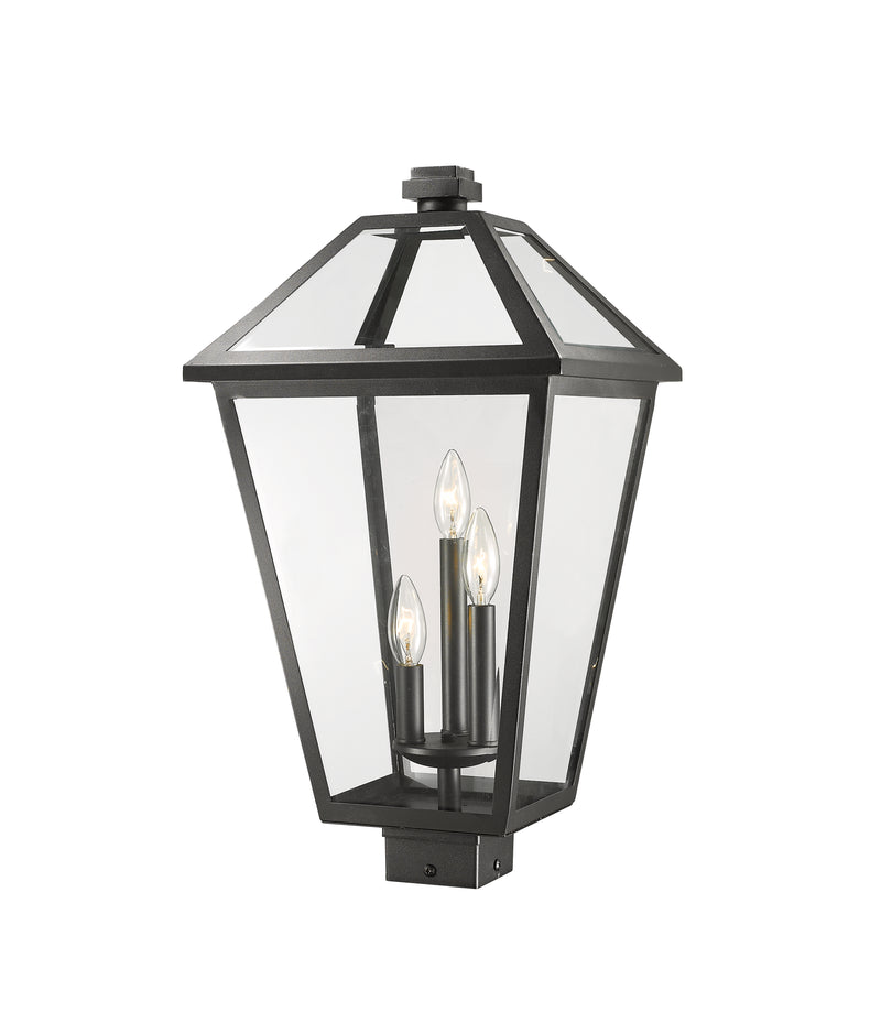 Talbot 3 Light 12.25" Outdoor Post Mount Fixture in Black, Post Top Only, Square Fitter