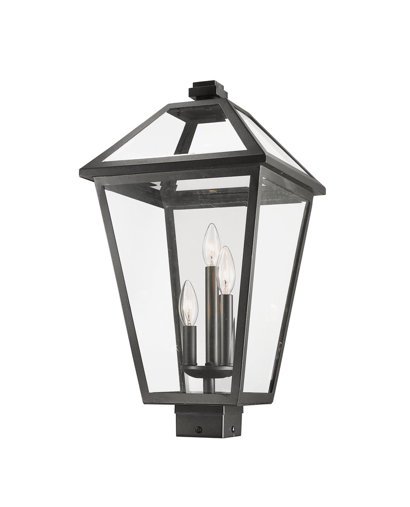 Talbot 3 Light 12.25" Outdoor Post Mount Fixture in Black, Post Top Only, Square Fitter