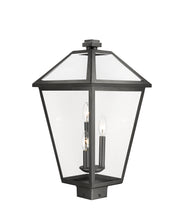 Talbot 3 Light 12.25" Outdoor Post Mount Fixture in Black, Post Top Only, Square Fitter