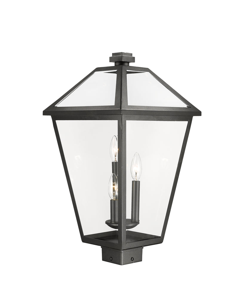 Talbot 3 Light 12.25" Outdoor Post Mount Fixture in Black, Post Top Only, Square Fitter
