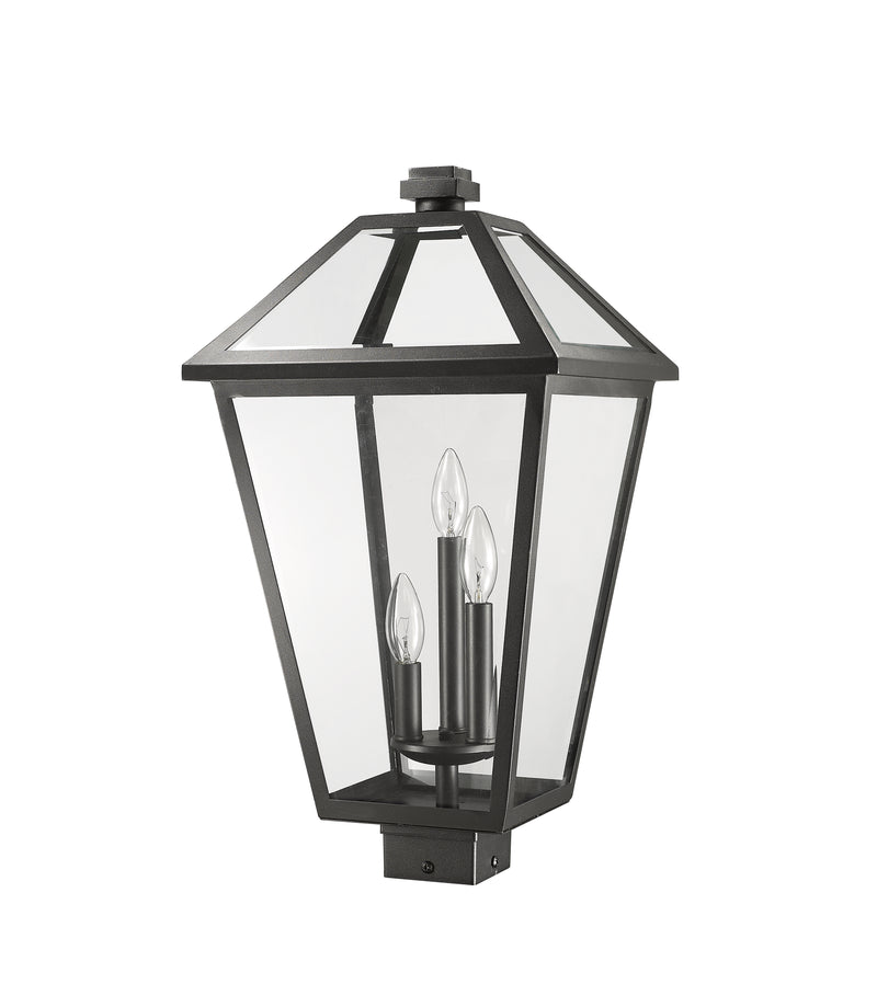 Talbot 3 Light 12.25" Outdoor Post Mount Fixture in Black, Post Top Only, Square Fitter