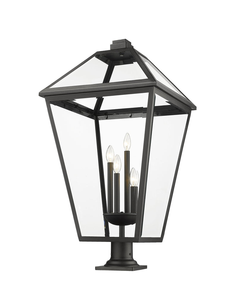 Talbot 4 Light 19.5" Outdoor Post Mount Fixture in Black, Pier Mount, 6" Base