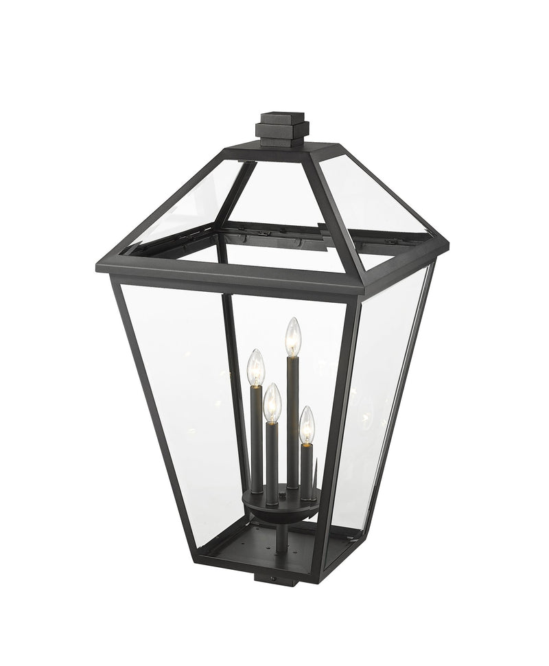 Talbot 4 Light 19.5" Outdoor Post Mount Fixture in Black, Post Top Only, Square Fitter