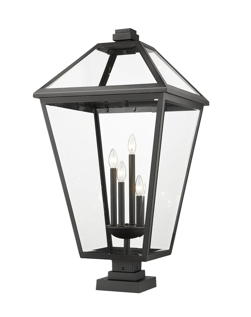Talbot 4 Light 19.5" Outdoor Post Mount Fixture in Black, Square Pier Mount
