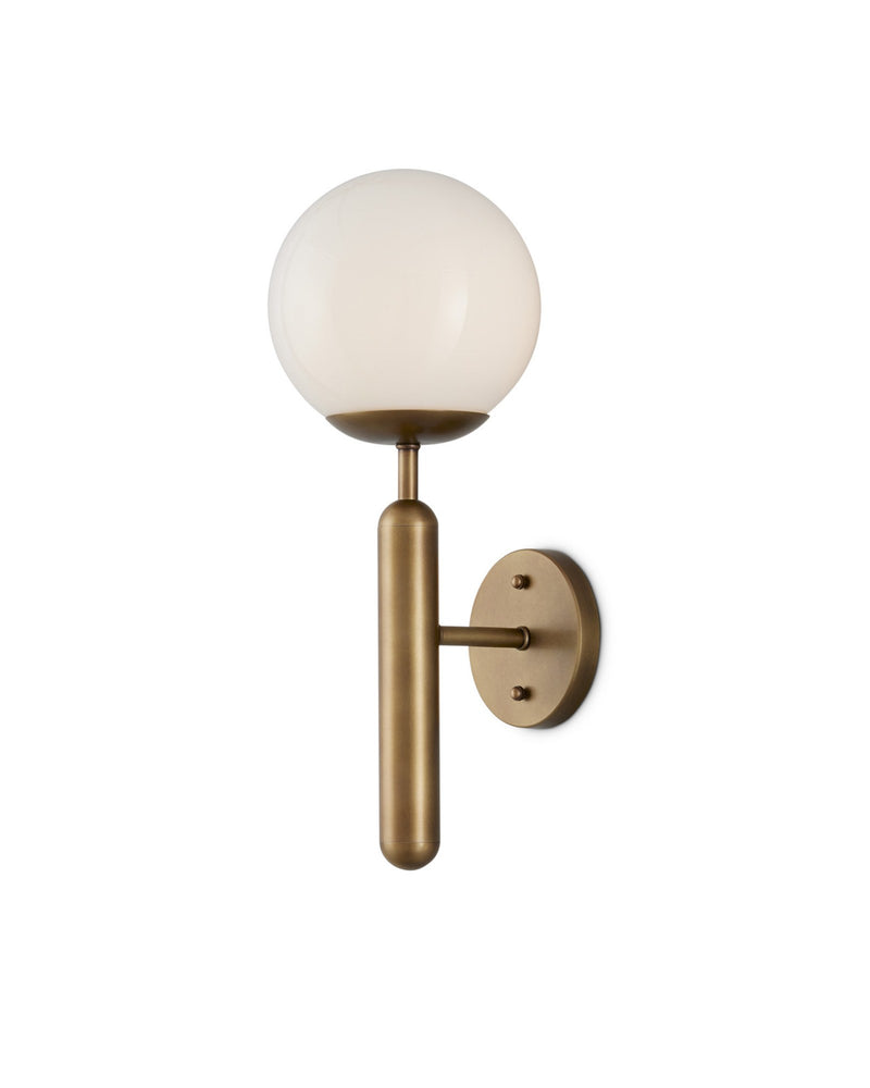 Barbican Wall Sconce in Antique Brass / White