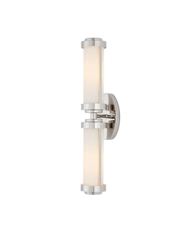 Bowland 2-Light Bath Wall Sconce in Polished Nickel / White