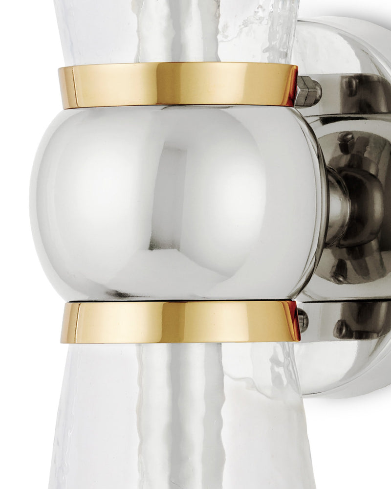 Byford 2-Light Bath Wall Sconce in Polished Nickel / Clear / Polished Brass
