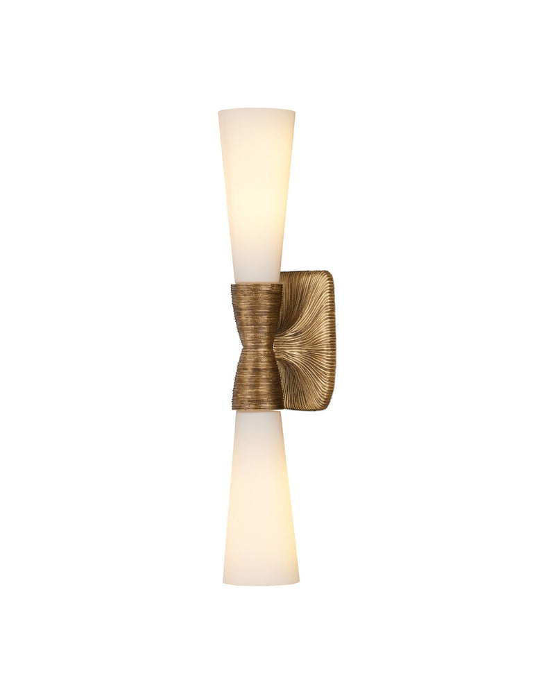Burrows 2-Light Bath Wall Sconce in Opaque White / Antique Brass