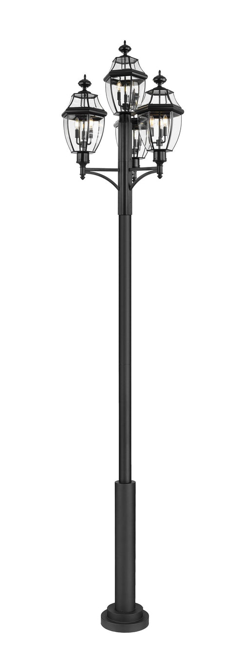 Westover 12 Light 33.25" Outdoor Post Mount Fixture in Black, 96" Post, 12" Base
