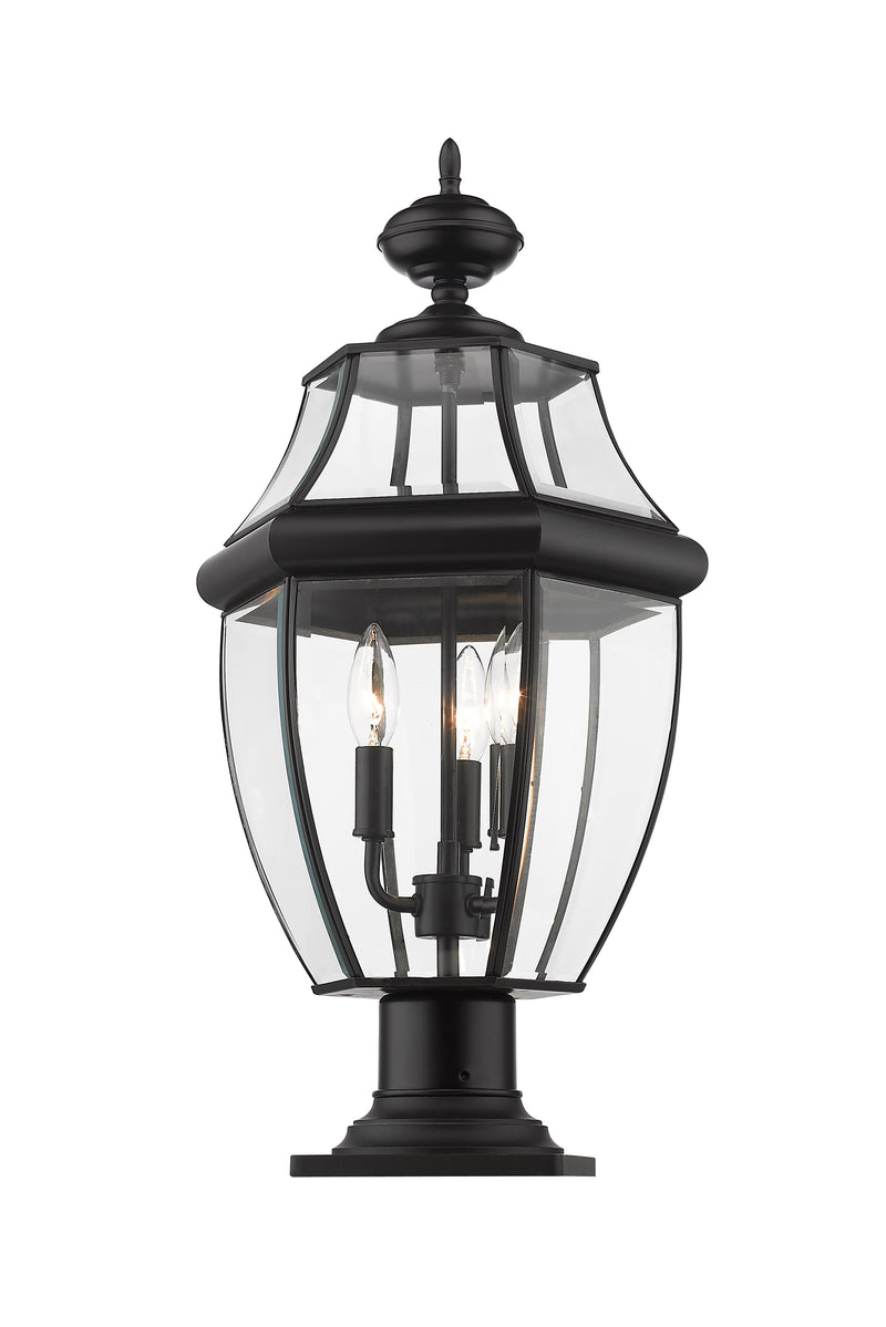 Westover 3 Light 12.25" Outdoor Post Mount Fixture in Black, Pier Mount, 6" Base