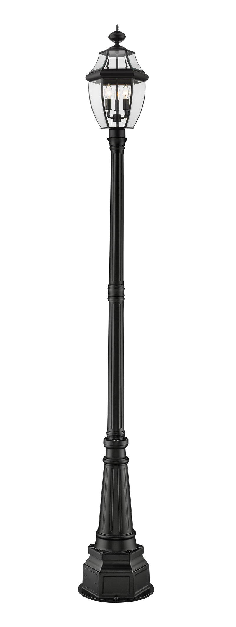 Westover 3 Light 12.25" Outdoor Post Mount Fixture in Black, 84" Post, 14" Base