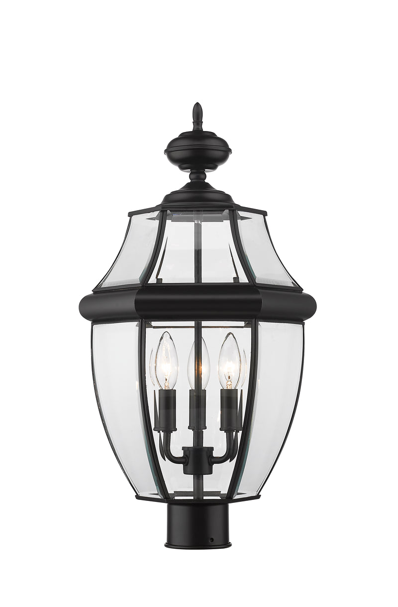 Westover 3 Light 12.25" Outdoor Post Mount Fixture in Black, Post Top Only