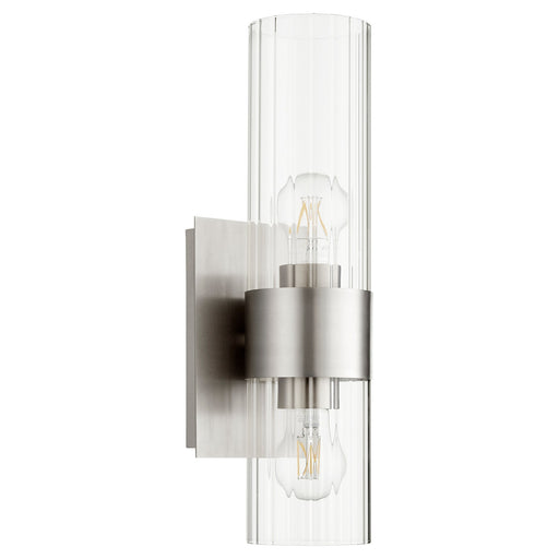 2 Light Clear Fluted Glass Wall Sconce in Satin Nickel