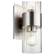 2 Light Clear Fluted Glass Wall Sconce in Satin Nickel