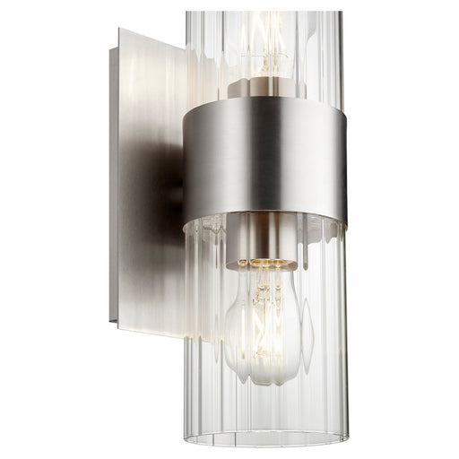 2 Light Clear Fluted Glass Wall Sconce in Satin Nickel