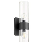 2 Light Clear Fluted Glass Wall Sconce in Textured Black