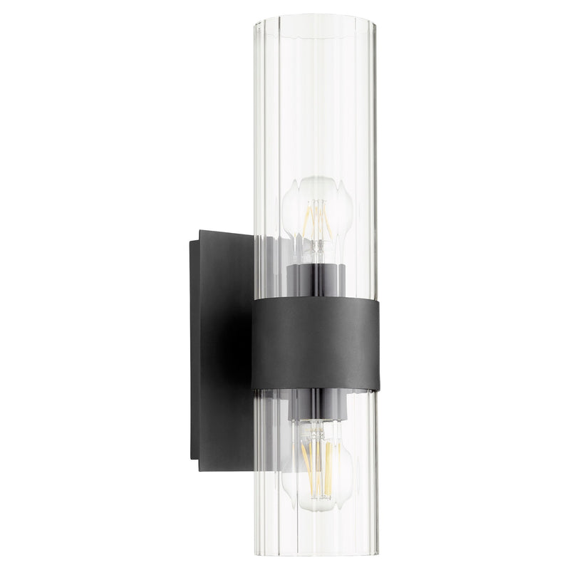 2 Light Clear Fluted Glass Wall Sconce in Textured Black