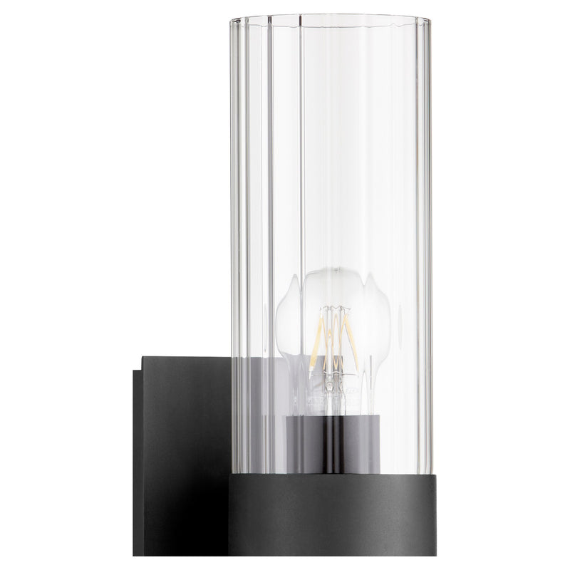2 Light Clear Fluted Glass Wall Sconce in Textured Black