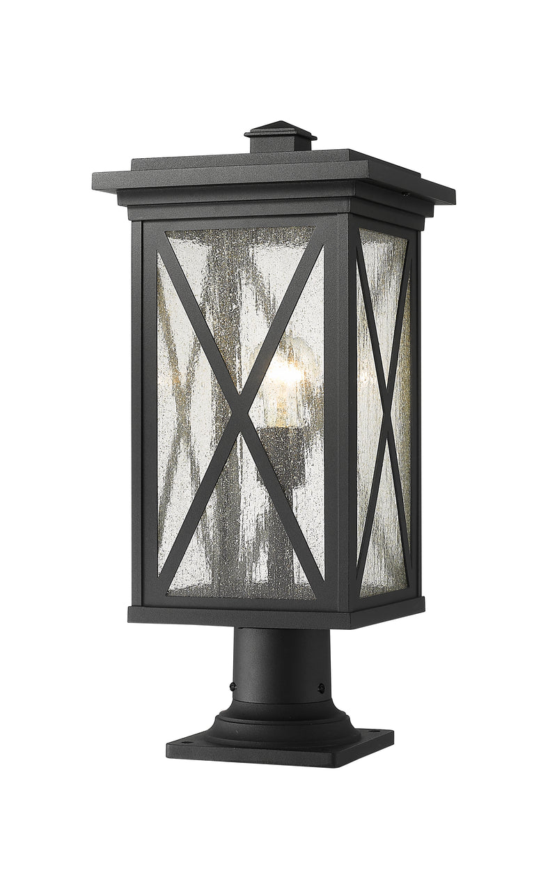 Brookside 1 Light 9.5" Outdoor Post Mount Fixture in Black, Pier Mount, 6" Base