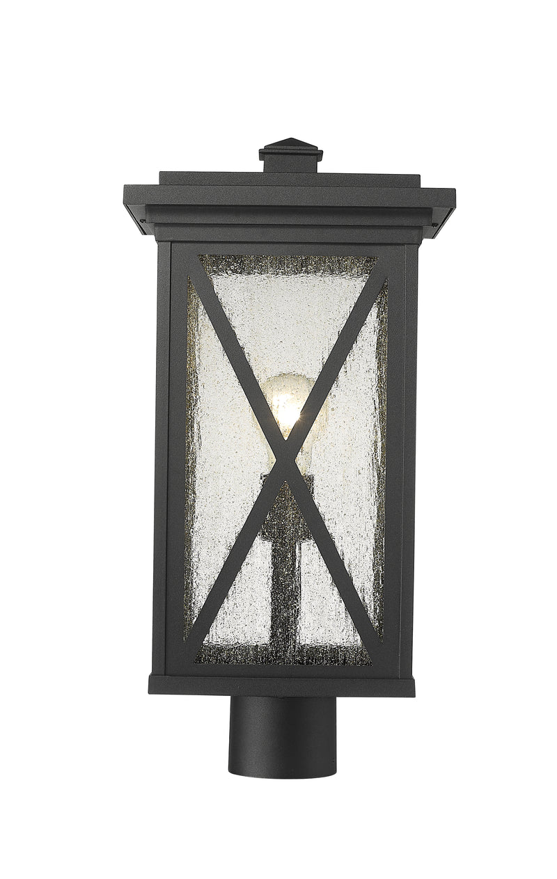 Brookside 1 Light 9.5" Outdoor Post Mount Fixture in Black, Post Top Only, Round Fitter